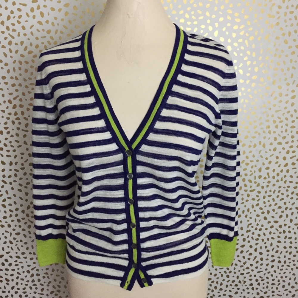 J. Crew Striped Navy / White Gauze Cardigan